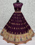 Designer Wedding Wear Heavy Net Lehenga Choli Collection Purple Gadhawal Silk Lehenga Choli Close-up View